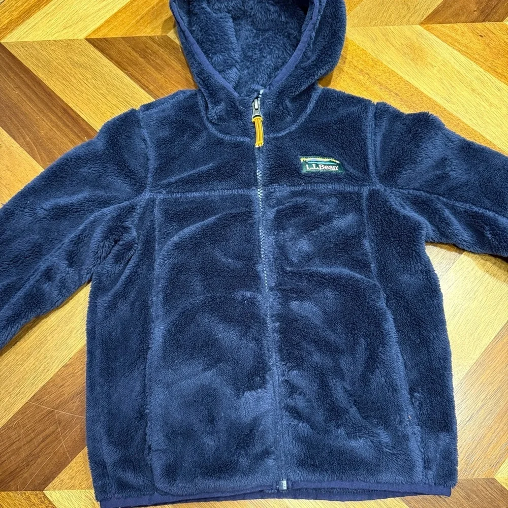 L.L. Bean High Pile Fleece Navy Hooded Jacket FLAW
